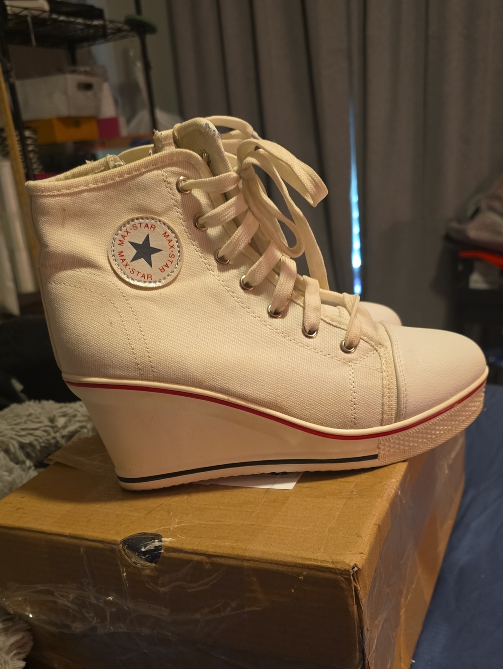 Canvas Wedge High-Top Sneakers - Cream